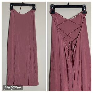 Victorias Secret Dust Pink Long Criss Cross Lace Up Open Back Dress Size Large